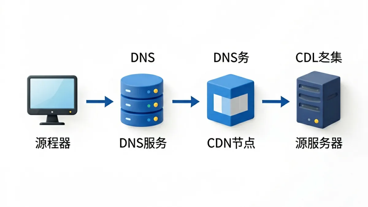 海角社区在线网址进入登录域名切换原理示意图，展示DNS解析与CDN路由流程
